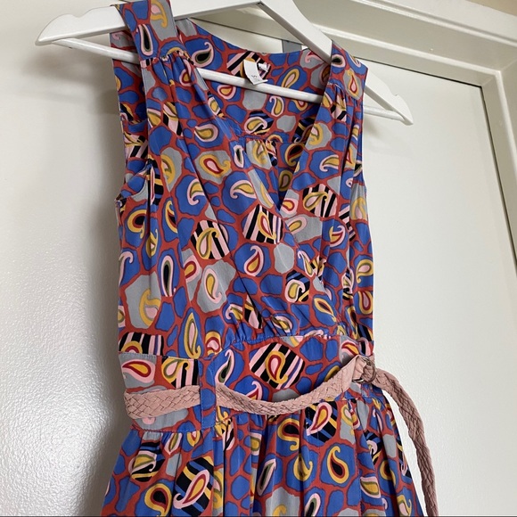 Sine Vintage Silk Print Dress Coral/Blue/Yellow 0 - Picture 2 of 7